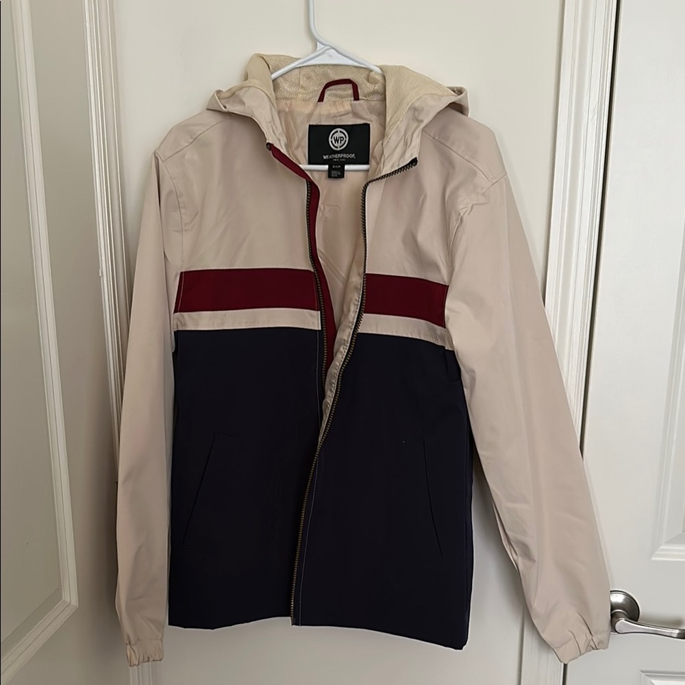 Red Cream and Blue Color-Blocked Jacket